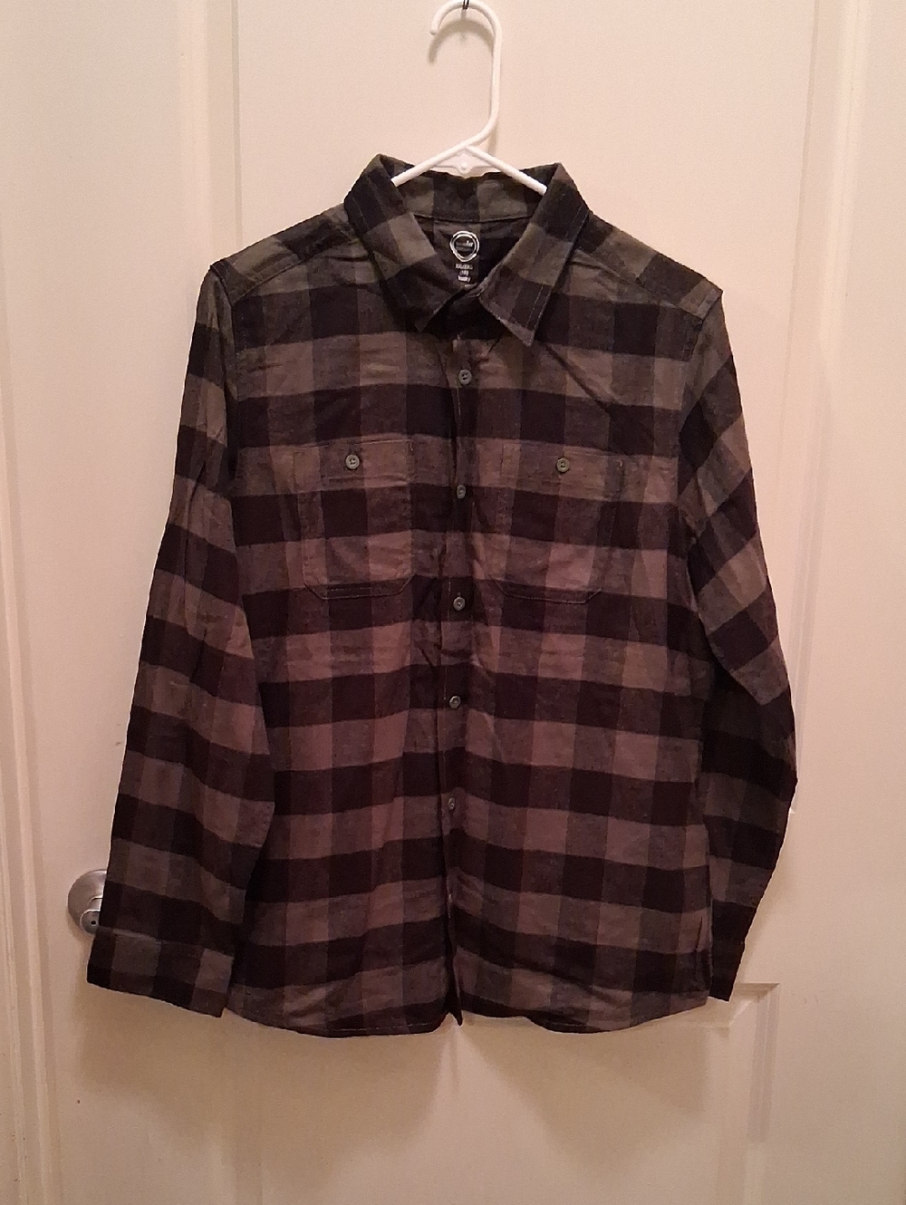Wonder Nation Olive Green  and Black Plaid Button-Up Shirt